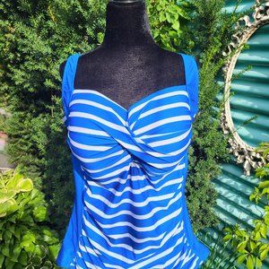 Blue and white tankini swimming suit